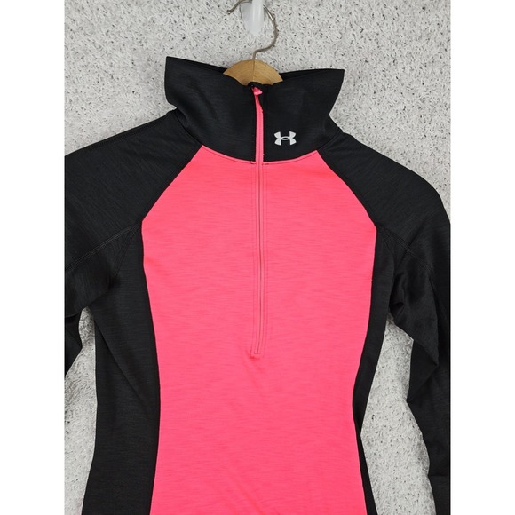 Under Armour Coldgear 1/4 Zip Jacket Womens Small Fitted Pink & Black Thumbholes - Picture 4 of 13
